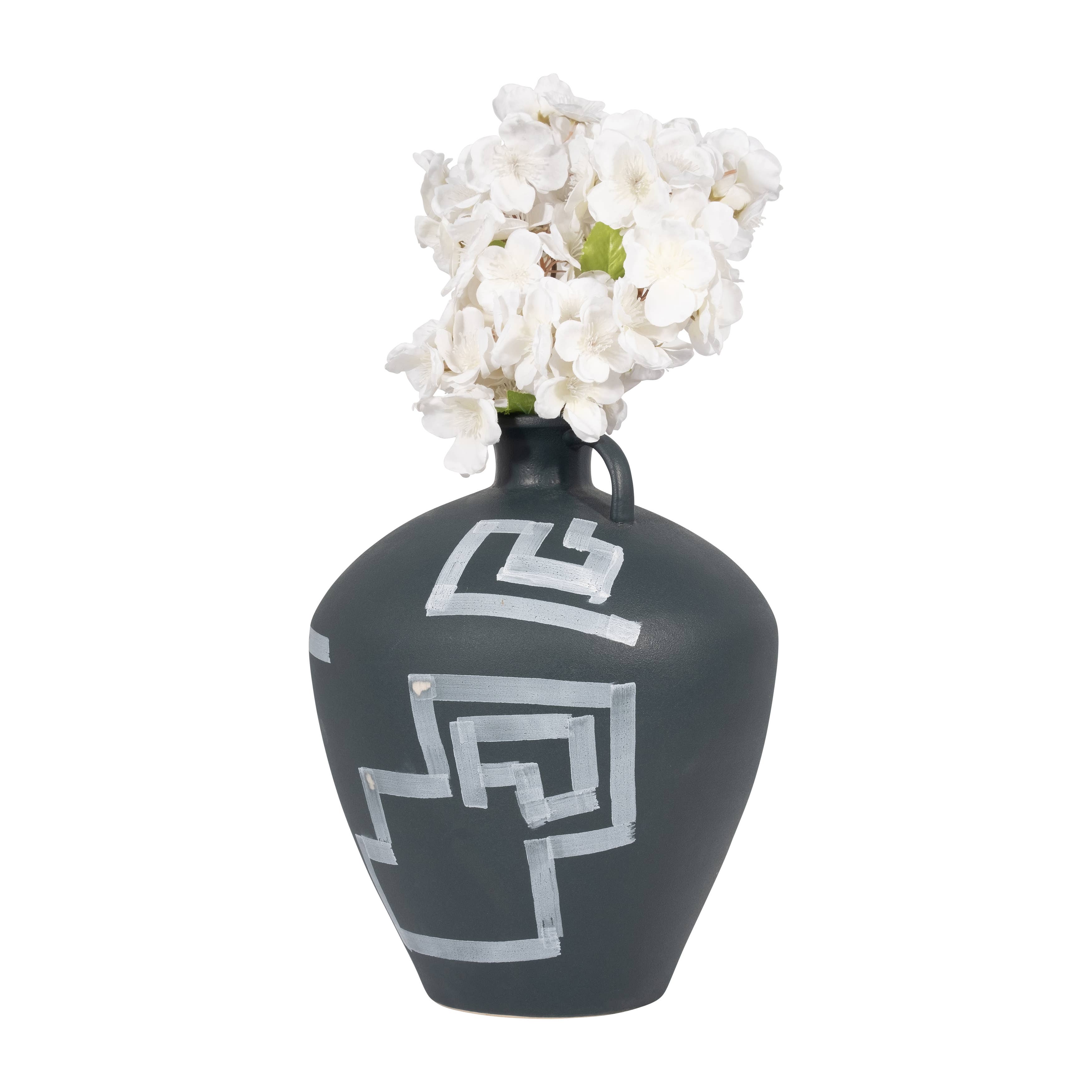 Sagebrook Home - Wholesale Vase - Decorative Vase - Gray Ceramic Painted Aztec Jug, 12 in.7