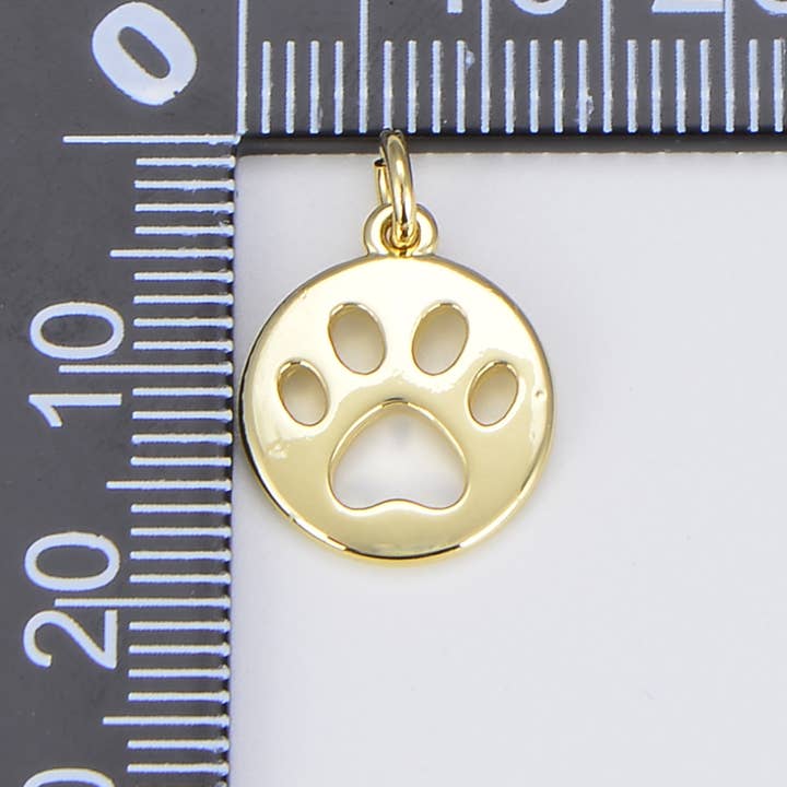 Beads Creation - Wholesale Individual Charm/Pendant - Gold Filled Paw Print Charm, Dog/Cat Paw Pendant, CP1525