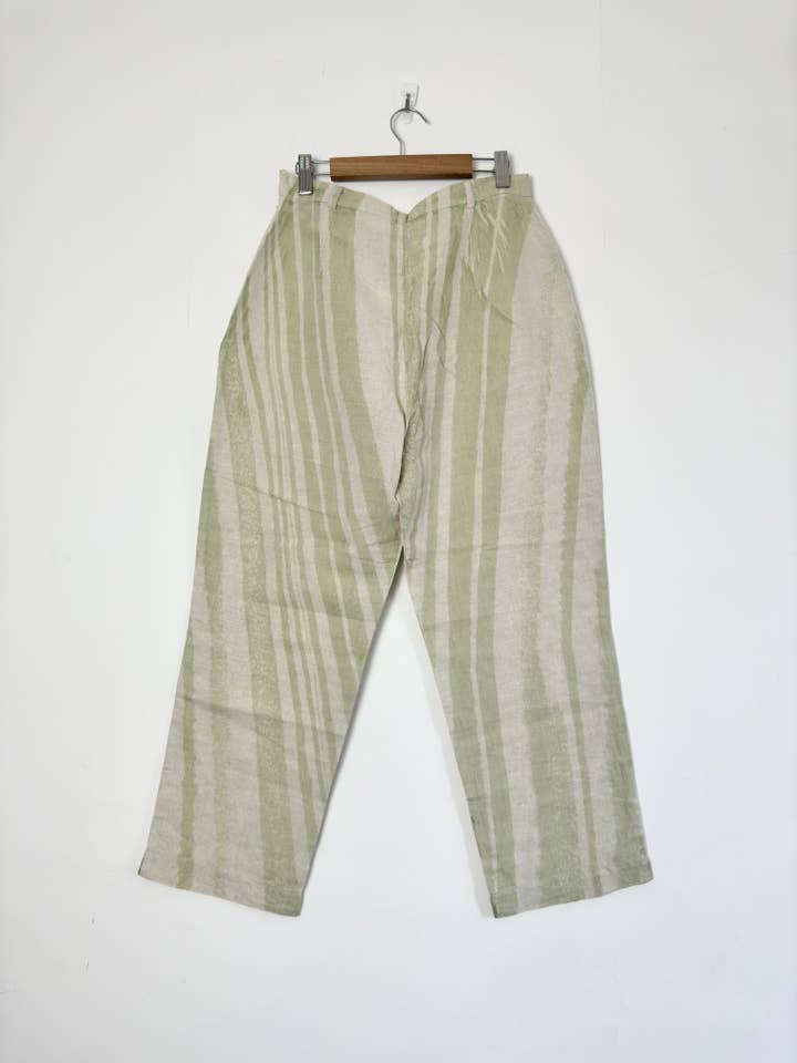 again & again - Wholesale Pants - Women's - Green Stripe Linen Trousers5