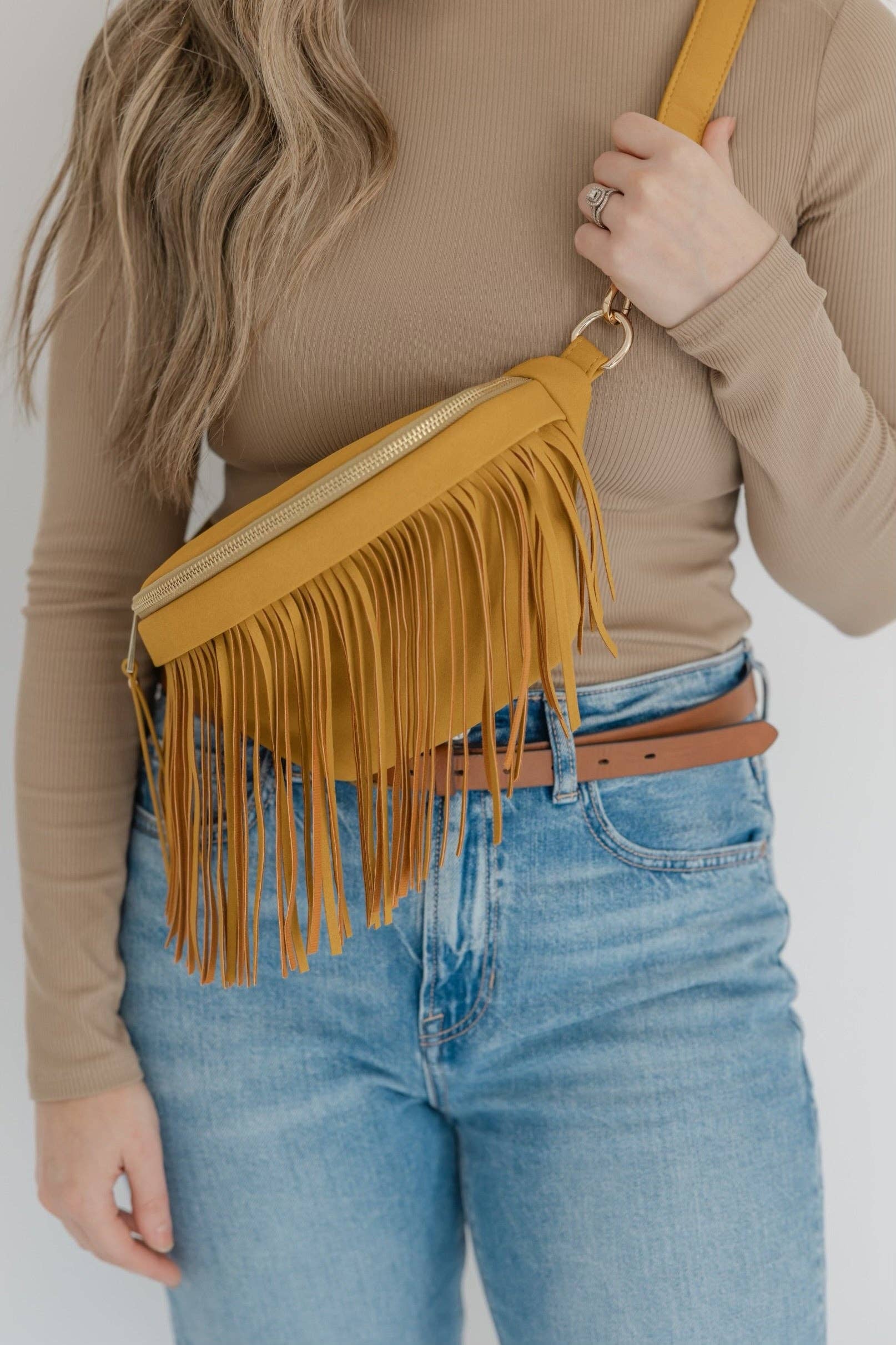 Thomas and Lee Company - Wholesale Belt Bag - Women's - Sabrina Vegan Removable Fringe Style Suede Bum Sling Hip Bag20