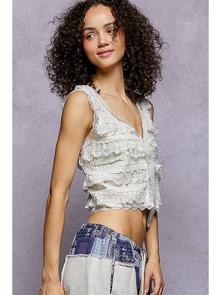 Pol Clothing - Wholesale Blouse - Women's - V-neck sleeveless cropped woven lace top24