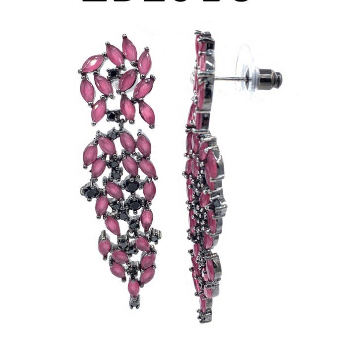 Black Rhodium Cubic Zirconia Drop Earrings in Brass for wholesale by Nisso & Co. NYC Jewelry Wholesale