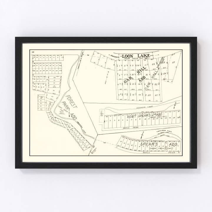 Vintage Map of Loon Lake, Indiana 1939 for wholesale by Ted's Vintage Art