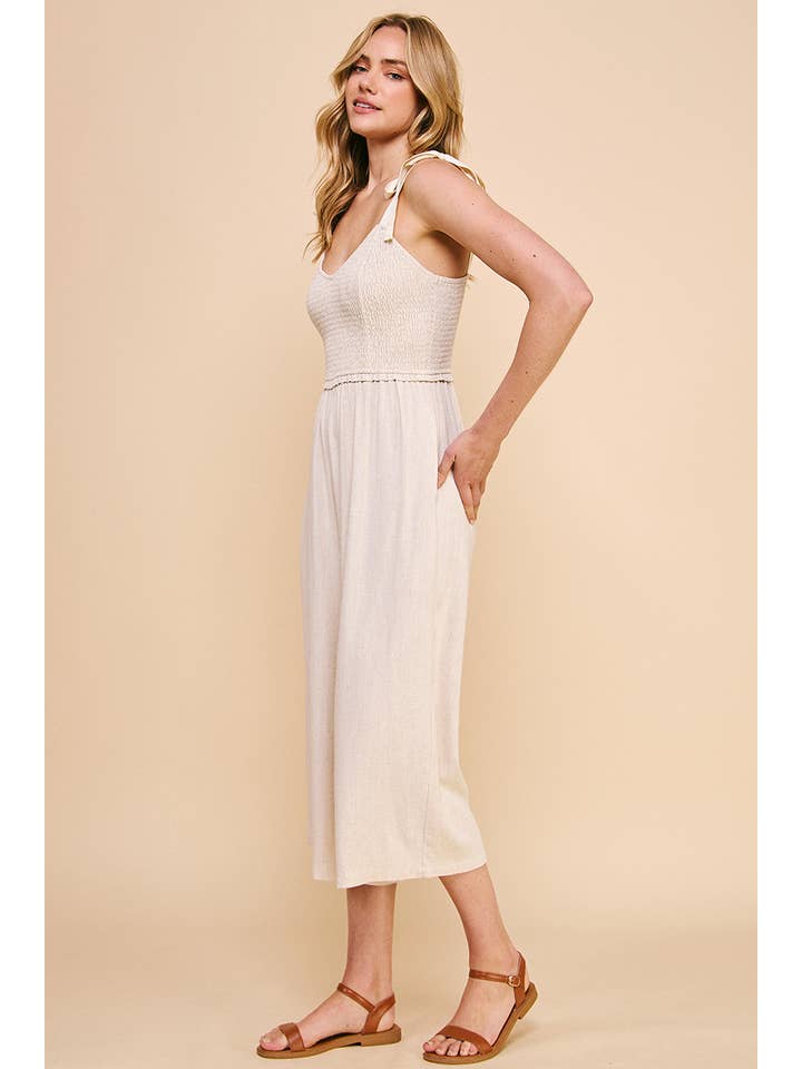 Allie Rose - Wholesale Jumpsuit - Women's - Soft Linen Smocked Top Jumpsuit