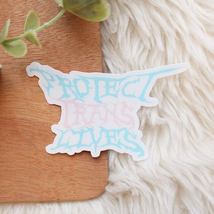 Protect Trans Lives Pride Sticker for wholesale by Chibi Cheeks Co
