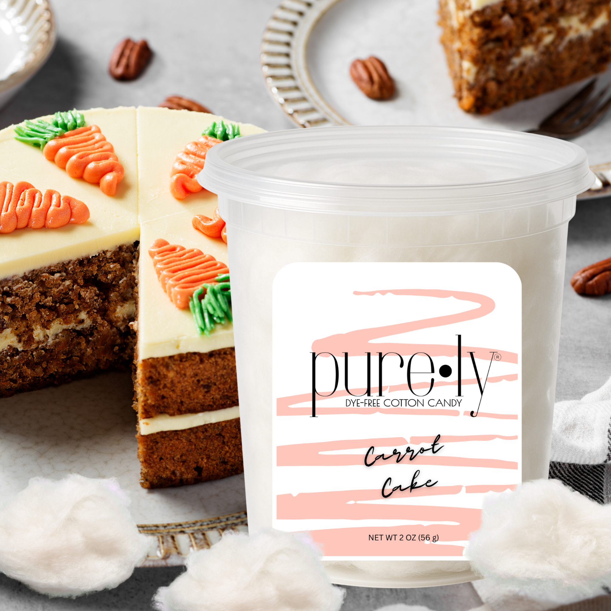 Purely Cotton Candy - Wholesale Cotton Candy - Dye-Free Cotton Candy Carrot Cake 2 oz Tub3