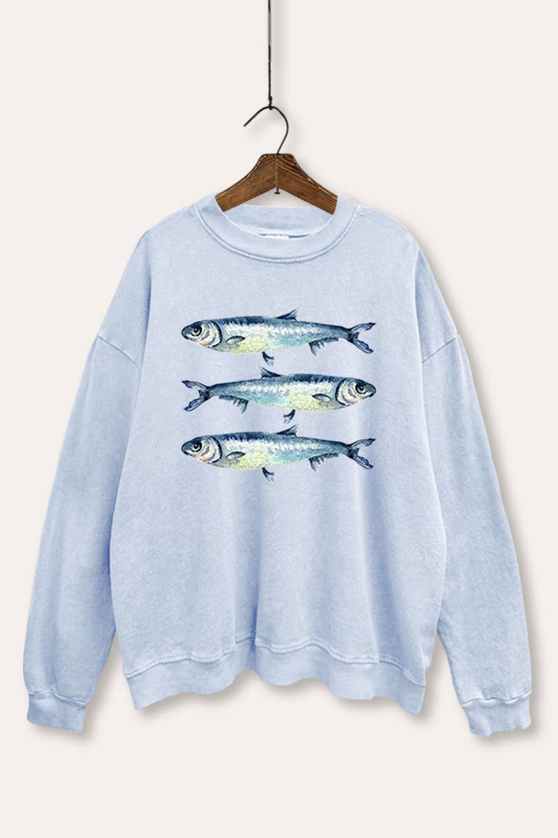 VINTAGE POINT USA – Engroshandel Grafisk Sweatshirt - Dame – TRE SARDINER GRAFISK MINERALVASKET SWEATSHIRT8