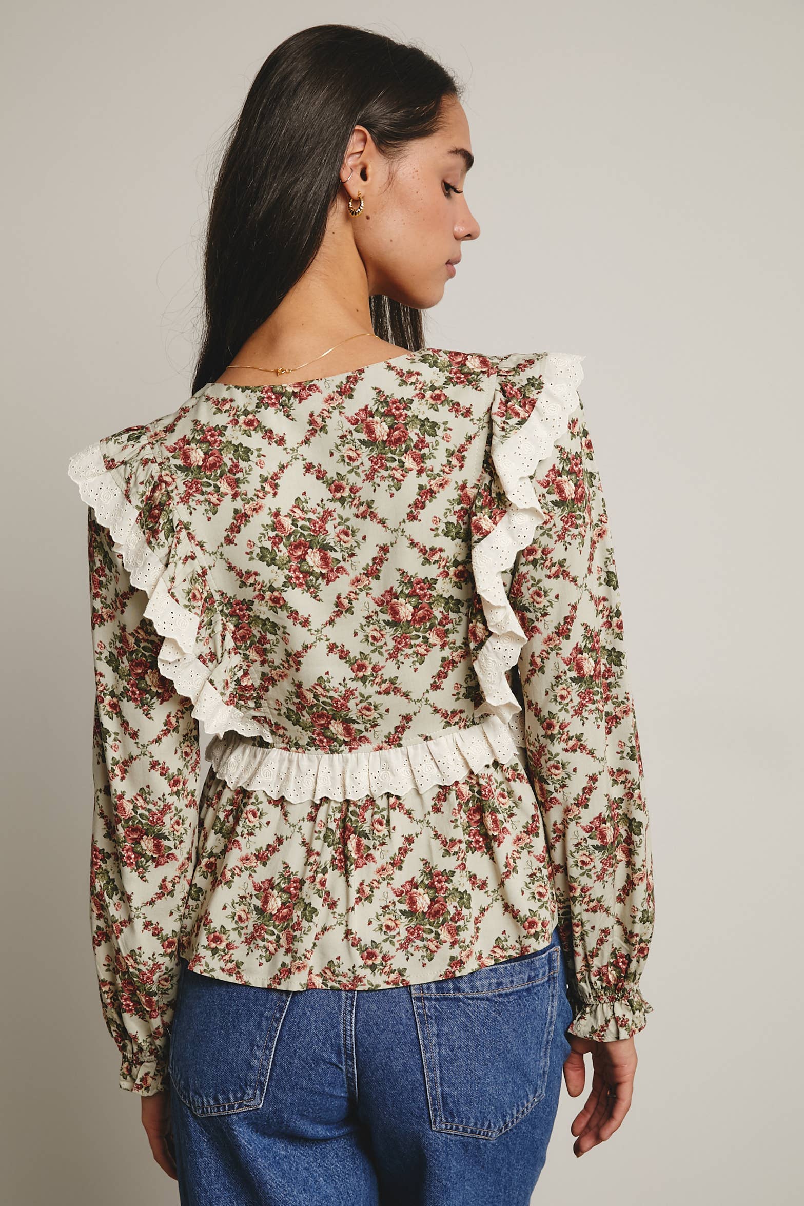 Forte - Wholesale Blouse – Women’s - Eyelet Ruffle Floral Peplum Blouse FT001216