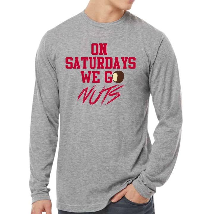 ON SATURDAYS WE GO NUTS LONG SLEEVE HEATHER GREY for wholesale by Ohio TRUE