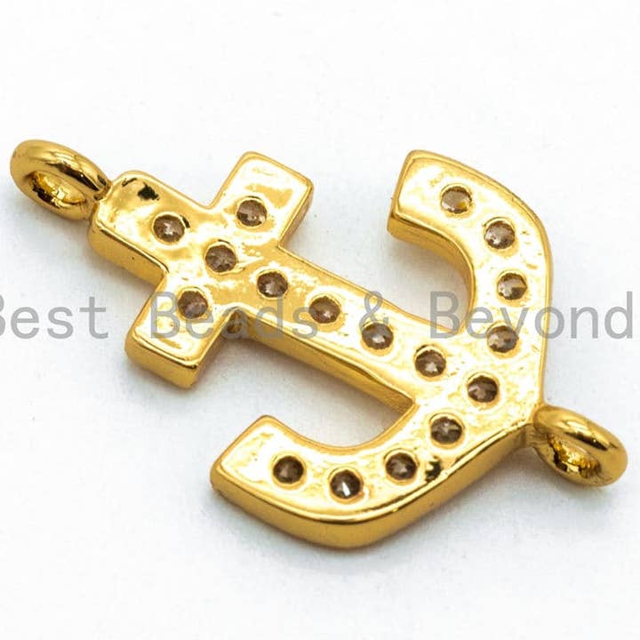BestBeads&Beyond - Wholesale Individual Charm/Pendant - CZ Clear Micro Pave Anchor Arrow Connector, Clear CZ on Gold/Silver/Rose Gold/Gunmetal Bracelet Necklace Charm,14x23mm, sku#M217
