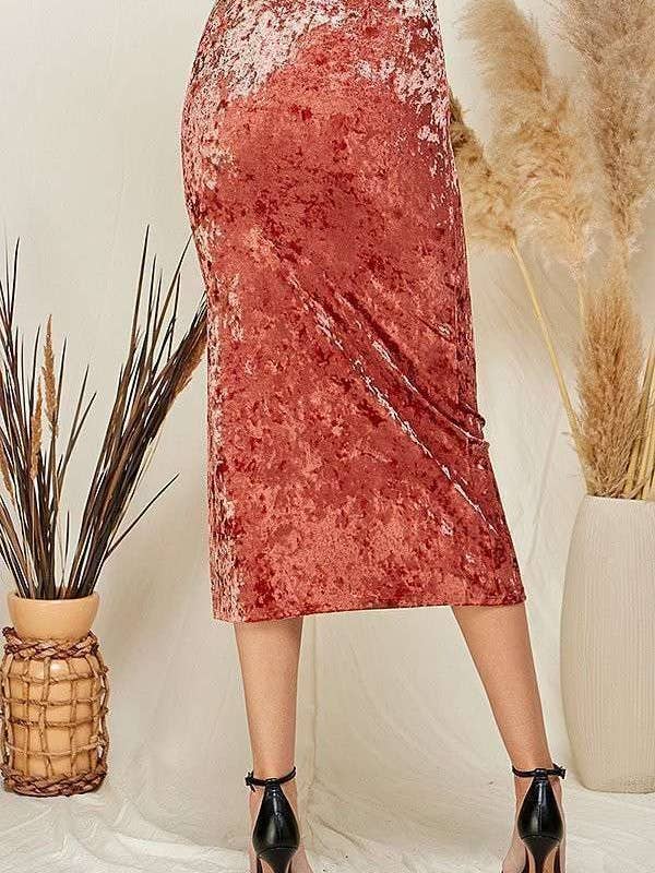 Heart & Hips - Vente Jupe – femme - Jupe midi en velours froissé à taille haute froncée11