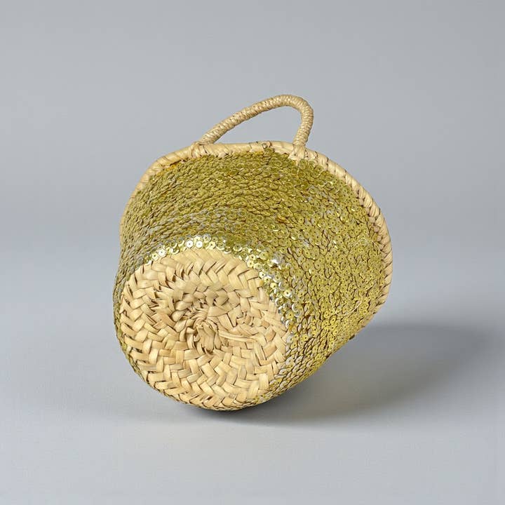 Melecraft - Wholesale Beach bag - Sparkling Mini Sequin Straw Basket - Boho Gift Tote Bag1
