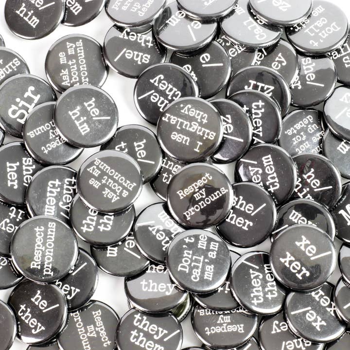 Ifs, Ands, Or Buttons - Wholesale Lapel Pin/Button - Pronoun Buttons: Bulk Mix of Black and White Pronoun Buttons