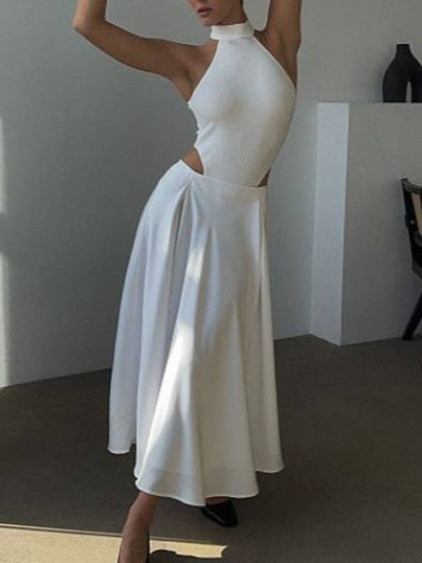 Sheer Trend - Venta al por mayor Falda - Mujer - Faldas plisadas de color liso, línea A, cintura alta y elástica0