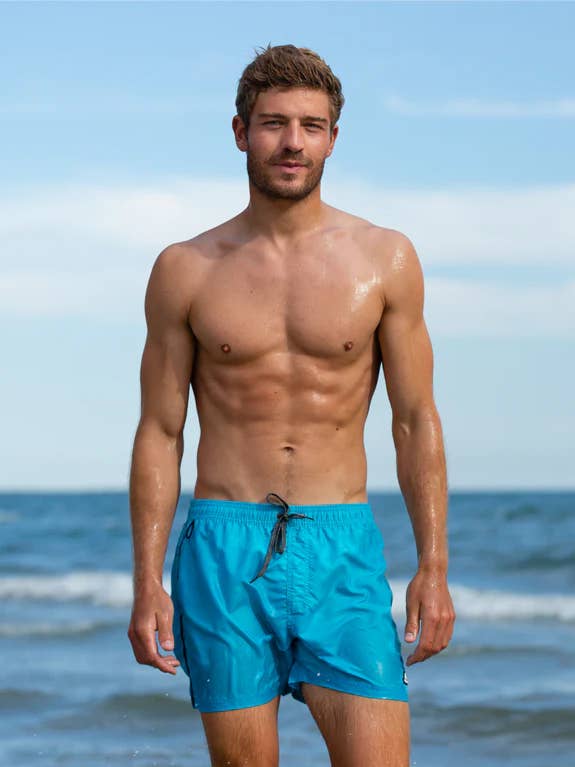 SOLID CARIBBEAN BLUE SWIM SHORTS for wholesale by HAPPY AND SO