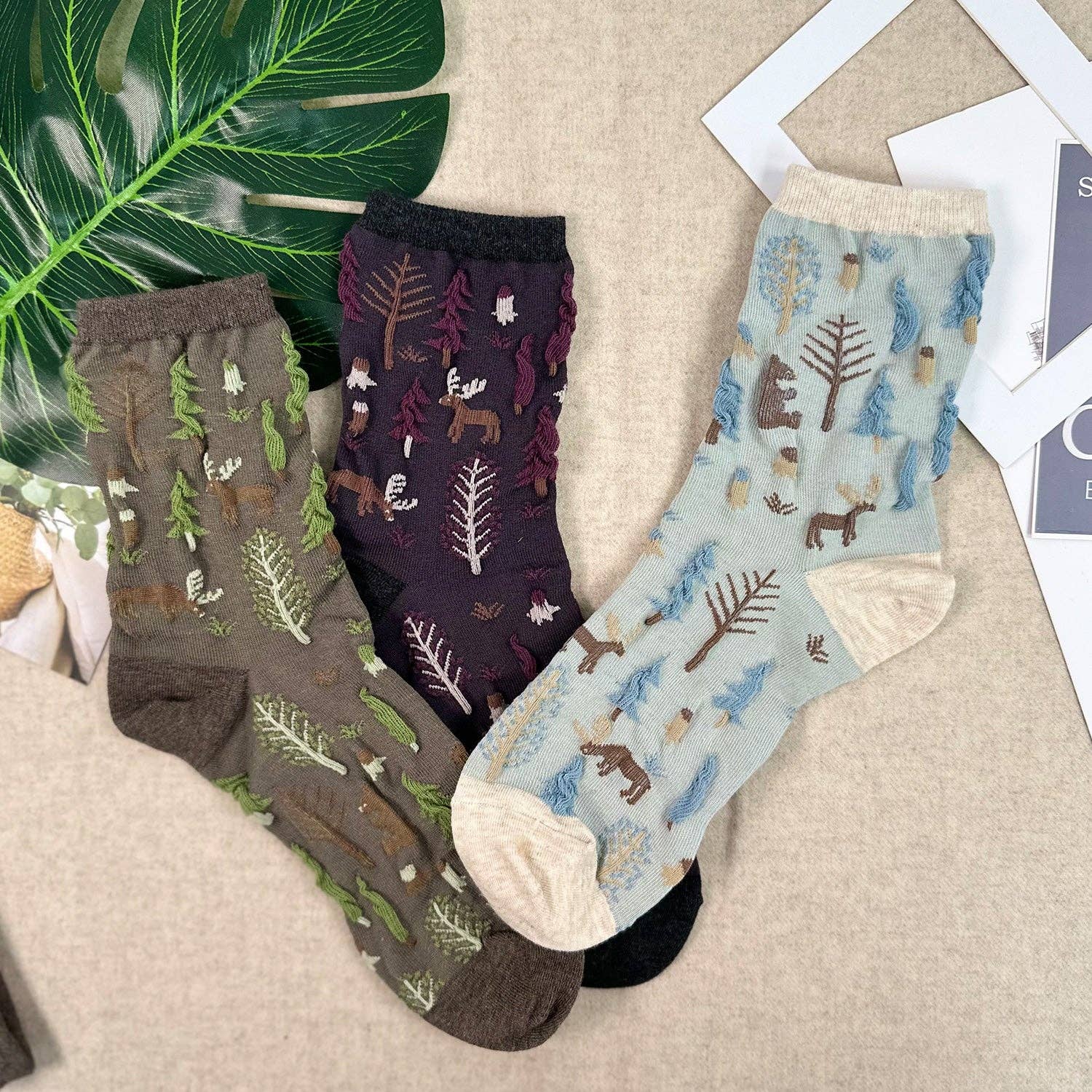 7DAYSSOCKS - Vente Chaussettes – femme - Chaussettes à motif broderie forêt Oulanka pour femmes9