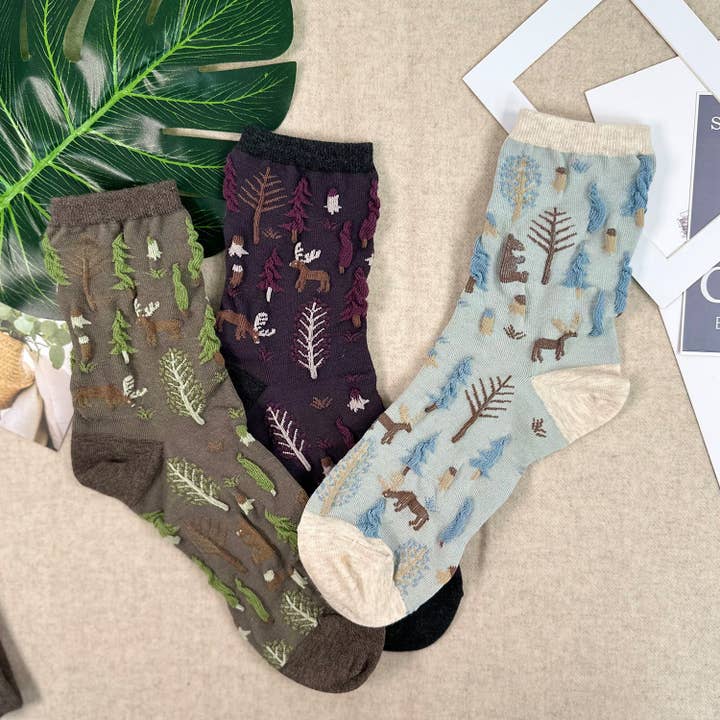 7DAYSSOCKS - Vente Chaussettes – femme - Chaussettes à motif broderie forêt Oulanka pour femmes9