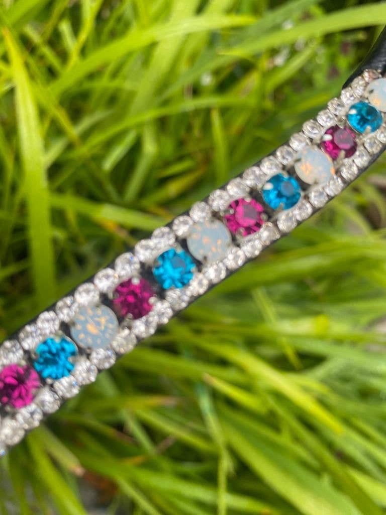Lucas & Lilli - Wholesale Horseback Riding Gear - Diamante Browband Leather Black Turquoise, Pink & Opal1