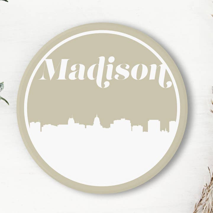 Madison Wisconsin retro skyline onderzetter | Meerdere kleuren voor wholesale door Paperfinch Design