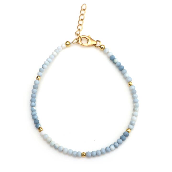 Blue Opal Balls Beaded Charm Sterling Silver Bracelet 6.5" for wholesale by Fine Facets