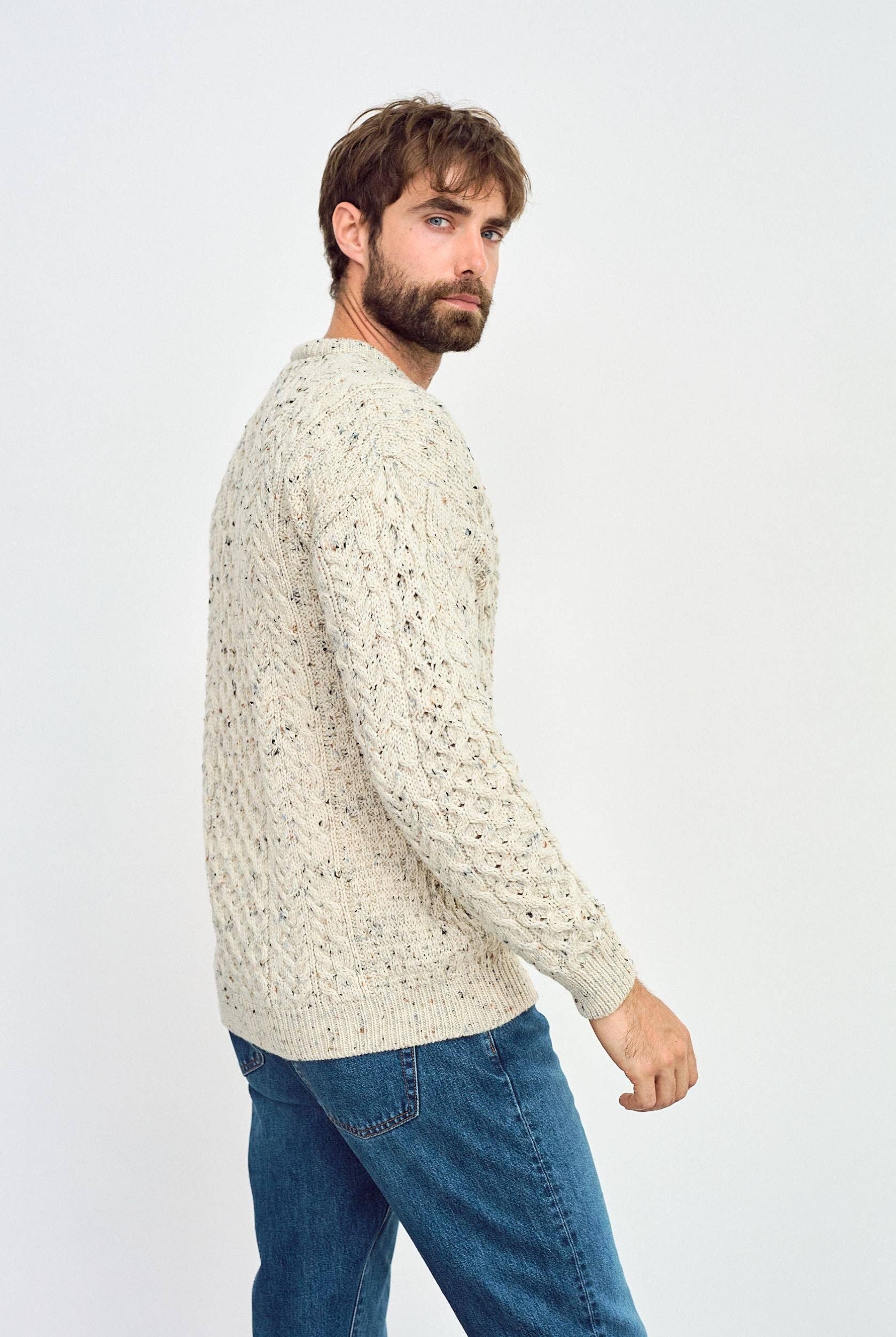Aran Woollen Mills - Wholesale Knit Sweater - Men's - Inisheer Traditional Mens Aran Sweater -  Flecked Cream6