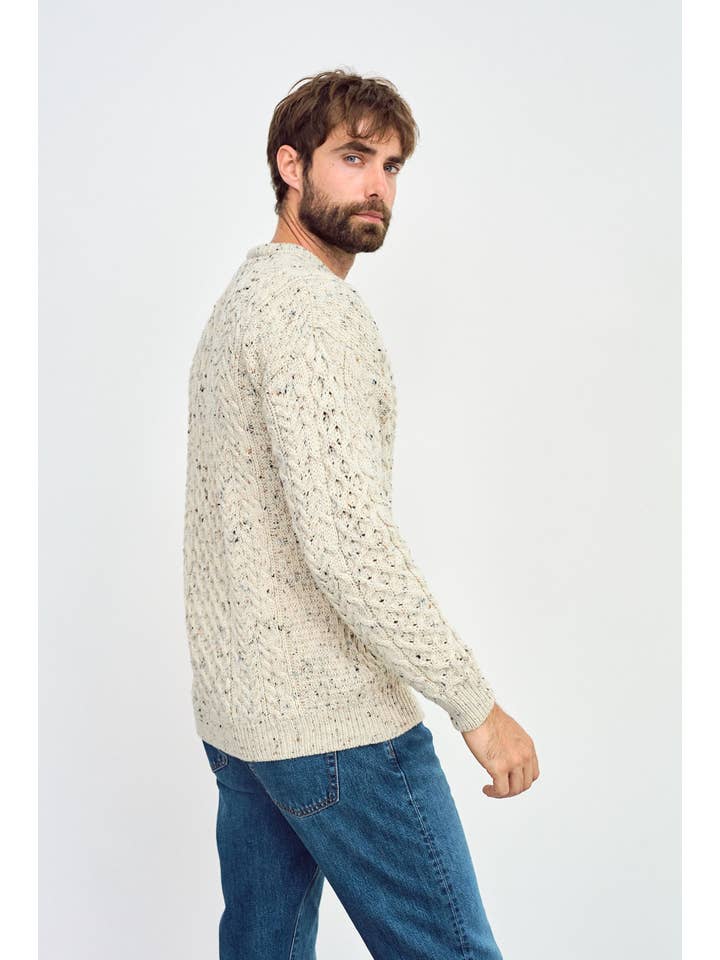 Aran Woollen Mills - Wholesale Knit Sweater - Men's - Inisheer Traditional Mens Aran Sweater - Flecked Cream6