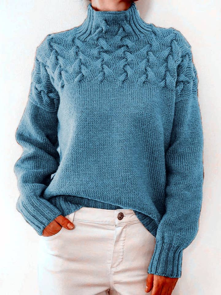 Rosa Clothing - Wholesale Knit Sweater - Women's - Cozy Solid Color Turtleneck Cable Knit Sweater10