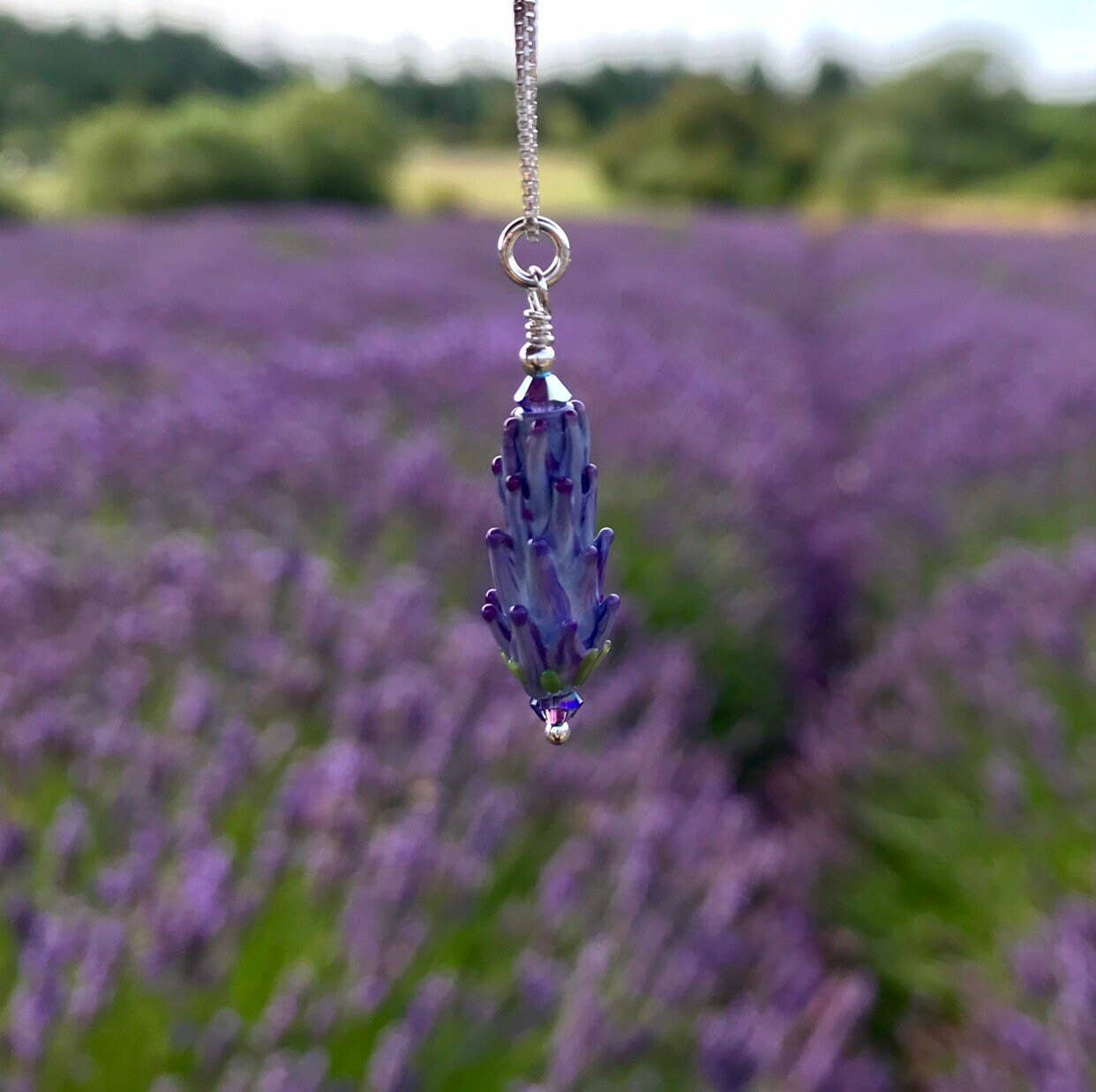 Lavender Beads – Engroshandel Halskæde med vedhæng – Lavendel glasperle vedhæng på 18" sølvkæde, lille2