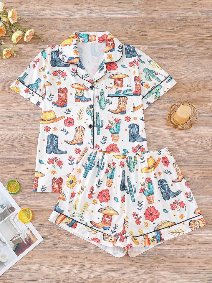 Cowboy Western Print Pajama Set for wholesale by Tickled Teal
