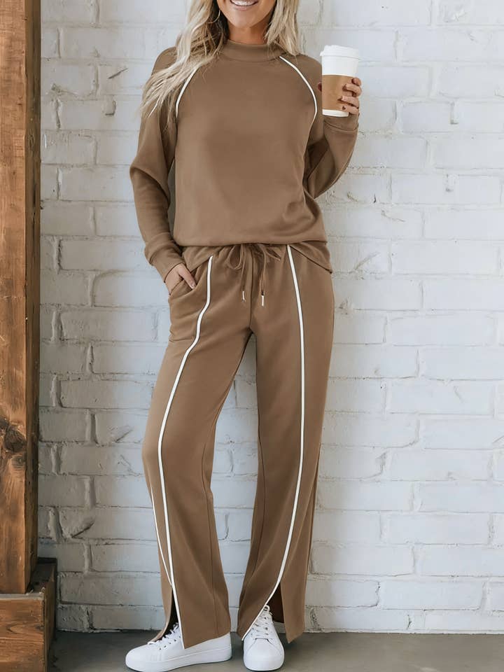 Cozy Leisure Round Neck Contrast Lines Sweatshirt Set for wholesale by Rosa Clothing