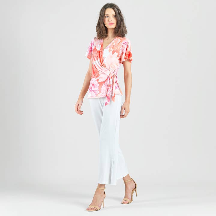 Perzik/wit T192P20 - Surplice Faux Wikkel Zijstrik Top - Zonsondergang Bloemblaadjes voor groothandel op Faire1