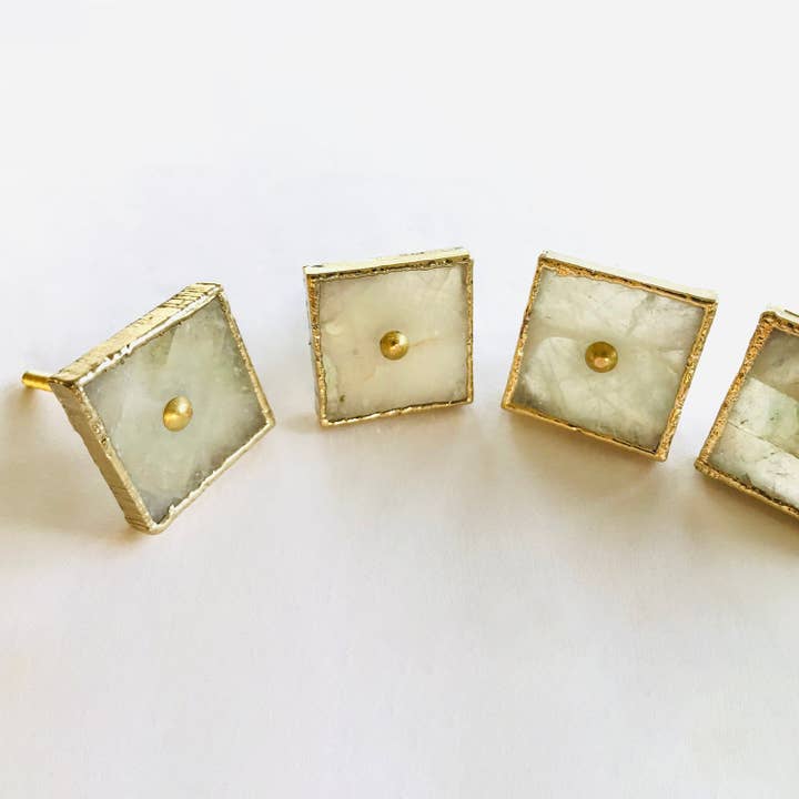 The Tangerine Store - Wholesale Knob/Pull - Set of 4 Square White Agate Classic Vintage Finish Cabinet Drawer Pull Dresser Handle Knobs4