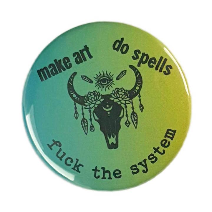 Art & Spells Pinback Button/Fridge Magnet Witchy Pin for wholesale by Figgy Digital