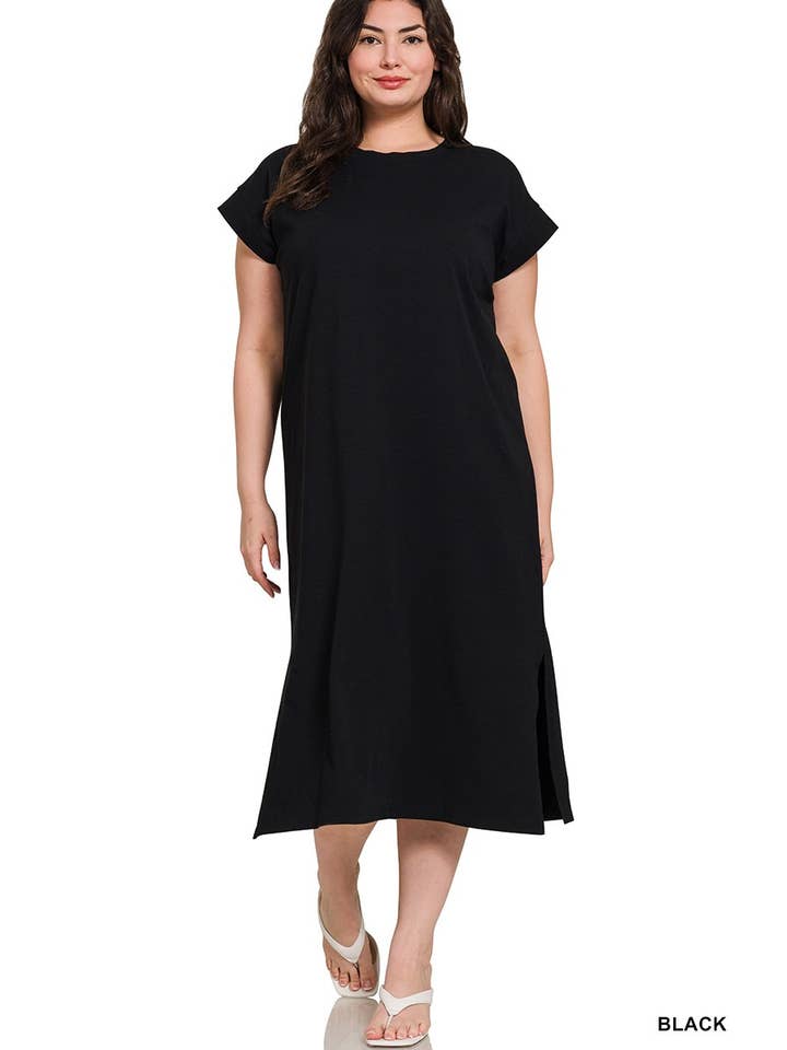 Vanilla Monkey - Wholesale Dress - Women's - Plus Round Neck Short Sleeve Midi Dress