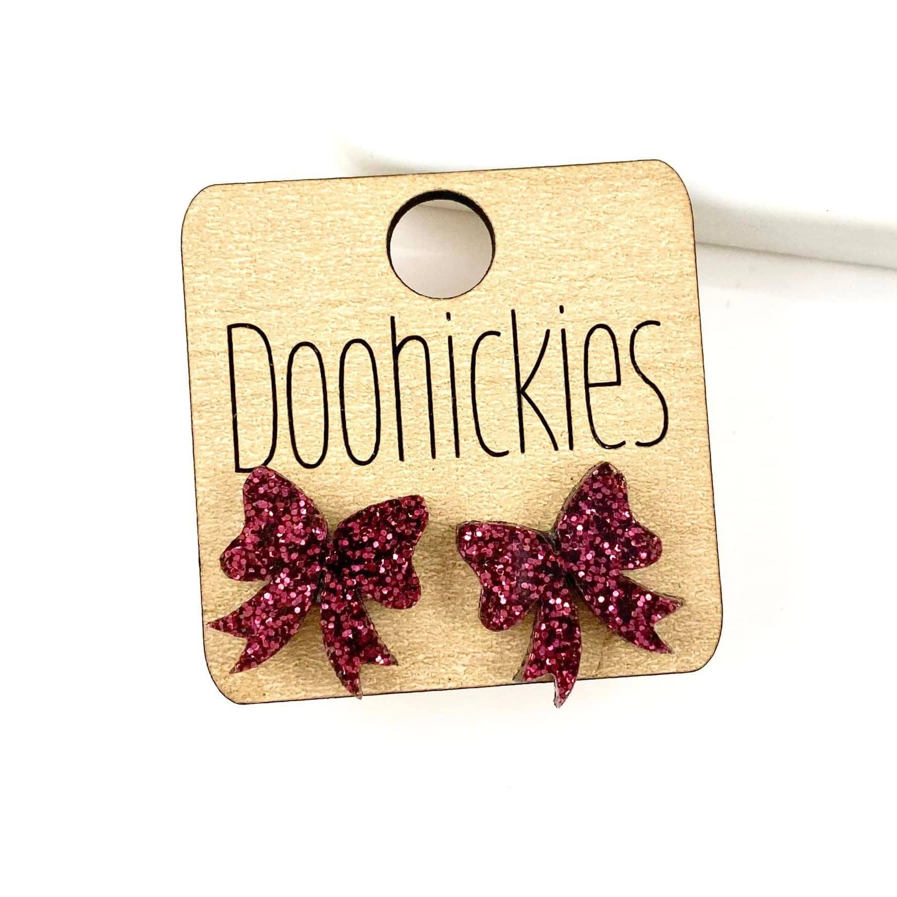 Doohickies - Wholesale Stud/Post Earrings - 15mm School Spirit Glitter Bow Studs - Custom Spirit Earrings - 9 Color Options0