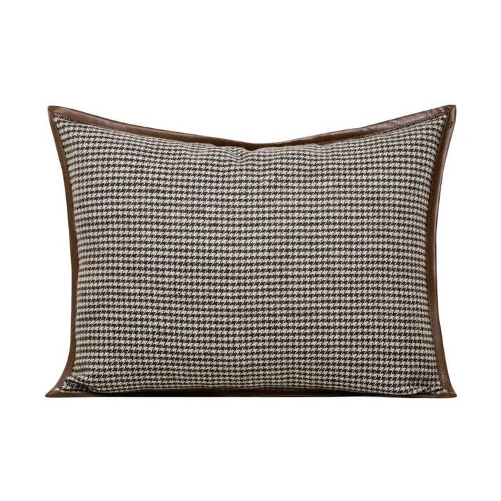 Brun Beige Houndstooth Pudebetræk med Læderkant for engroshandel hos Amore Beauté