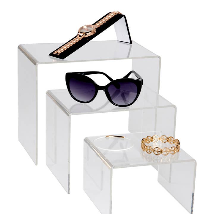 Store Supply Warehouse - Wholesale Jewelry Stand & Display - 6", 8", 10" Acrylic Rectangular Nesting Displays- Set Of 3 0