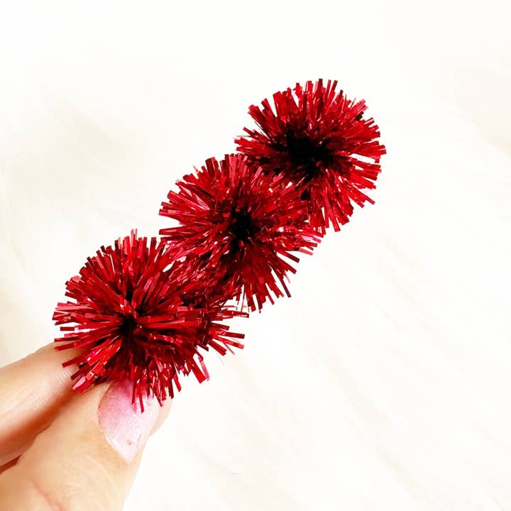 Sandy + Rizzo - Wholesale Hair Clip - Women's - Red Tinsel Party Pom Hair Clip