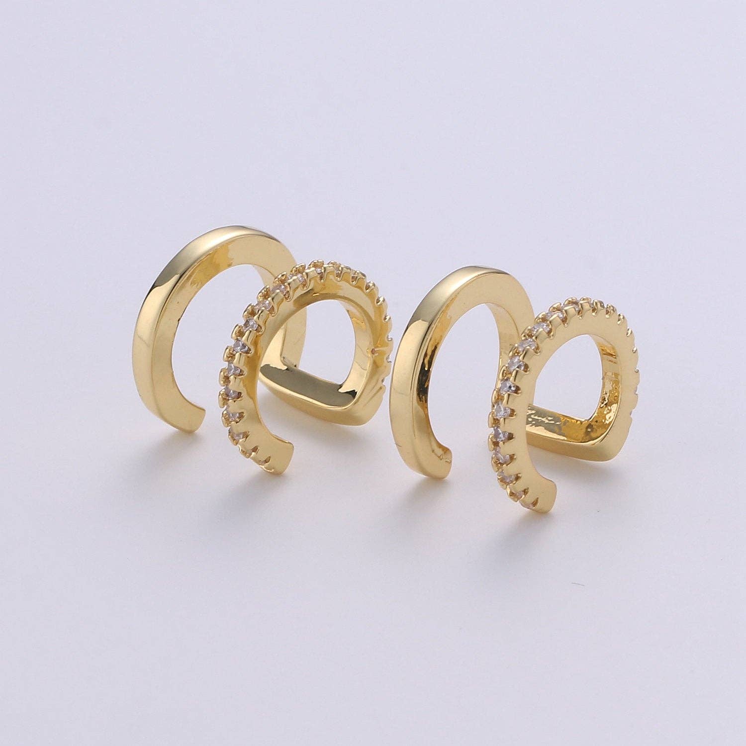 Aim Eternal - Wholesale Cuff/Wrap Earrings - Double CZ Pave Ear Cuff, Gold Filled Wrap Earrings4