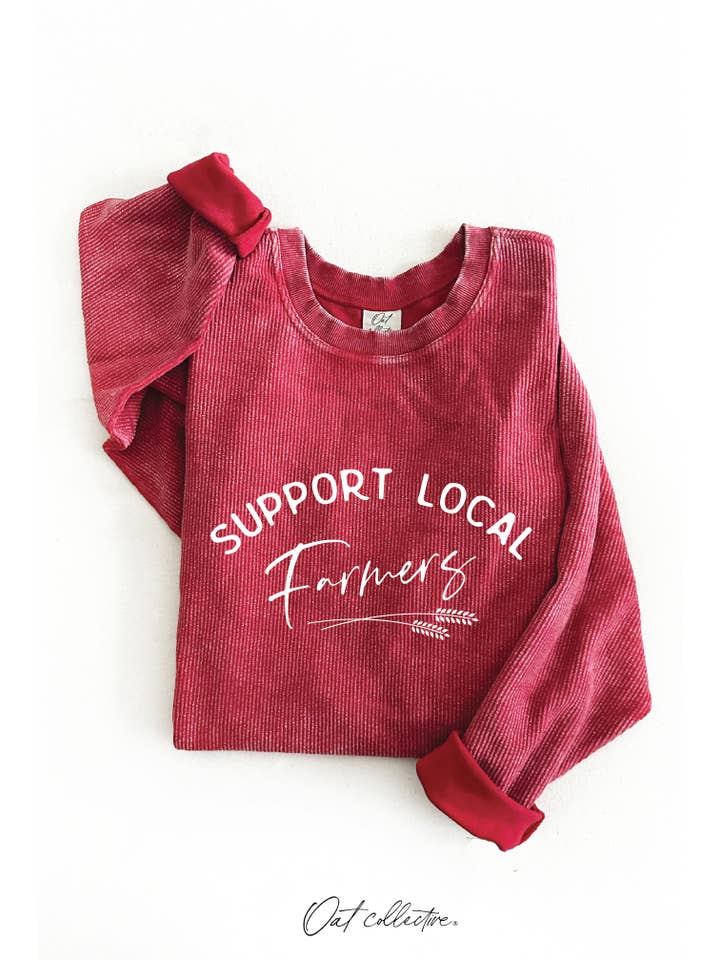 OAT COLLECTIVE - Wholesale Graphic Sweatshirt - Women's - SUPPORT LOCAL FARMERS Thermal Vintage Pullover11