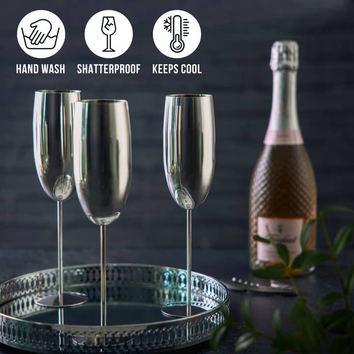 Oak & Steel - Wholesale Champagne Flute - 4 Silver Champagne Flutes