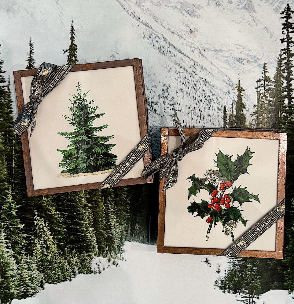 Ben's Garden - Wholesale Coasters - Holly Sprig Copper & Glass Coaster, Set of 41