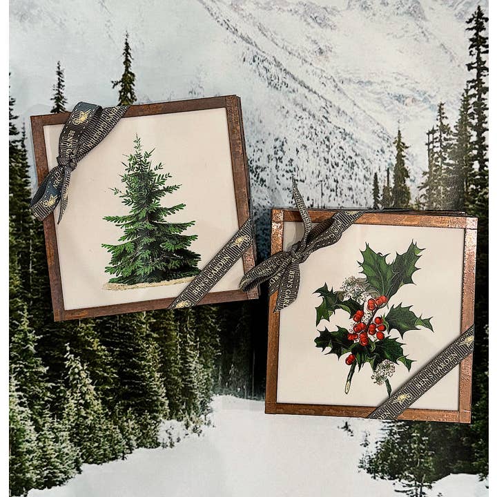 Ben's Garden - Wholesale Coasters - Holly Sprig Copper & Glass Coaster, Set of 41