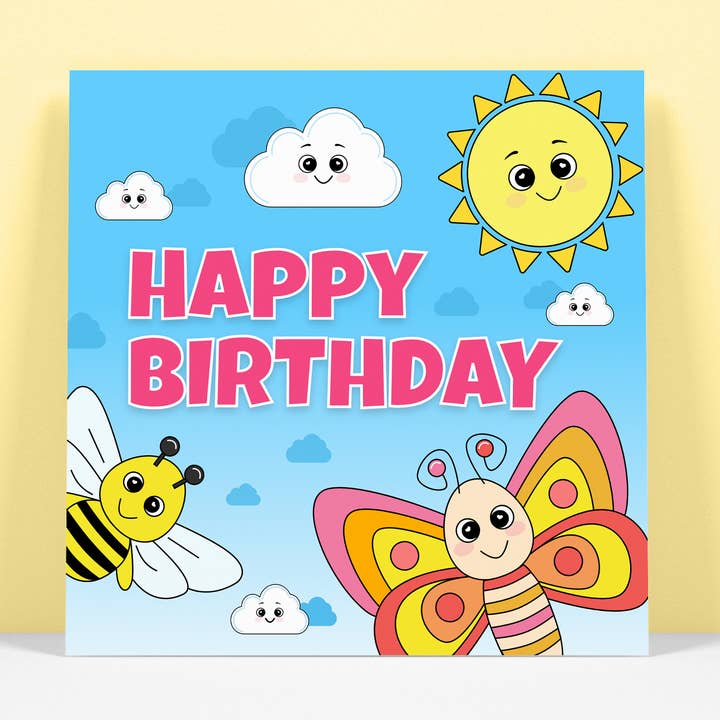 Happy Birthday - Butterfly and Bee Card for wholesale by RoleyOleyMoley