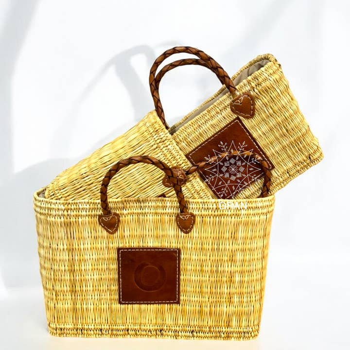 Market Reed Storage, Leather Baskets Shopping Bag customized for wholesale by Gran Wholesale