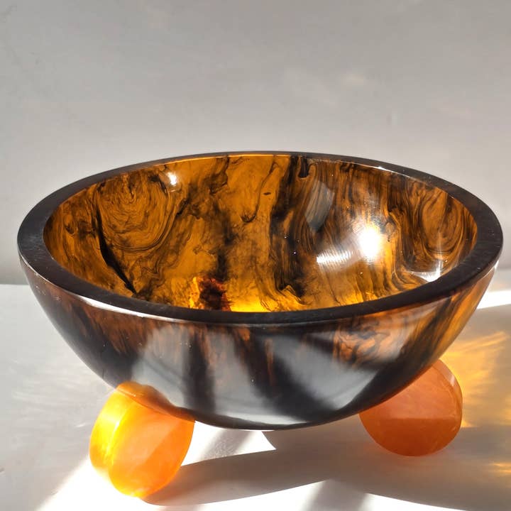 Gibb & Daan - Wholesale Serve Bowl - Hand Poured Resin Salad Serving Bowl - Gorgeous Orange Legs