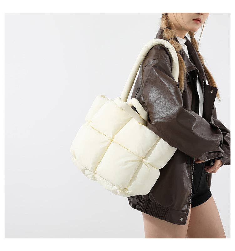 Dipped Shop - Wholesale Tote Bag - Women's - Simple Puffer Tote Bag Solid Color Soft Handbag DP809120