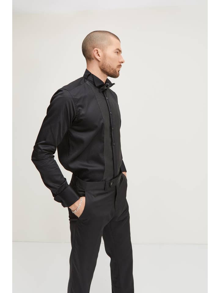 Men's Pique Bib Tuxedo Shirt - Black Black for wholesale on Faire