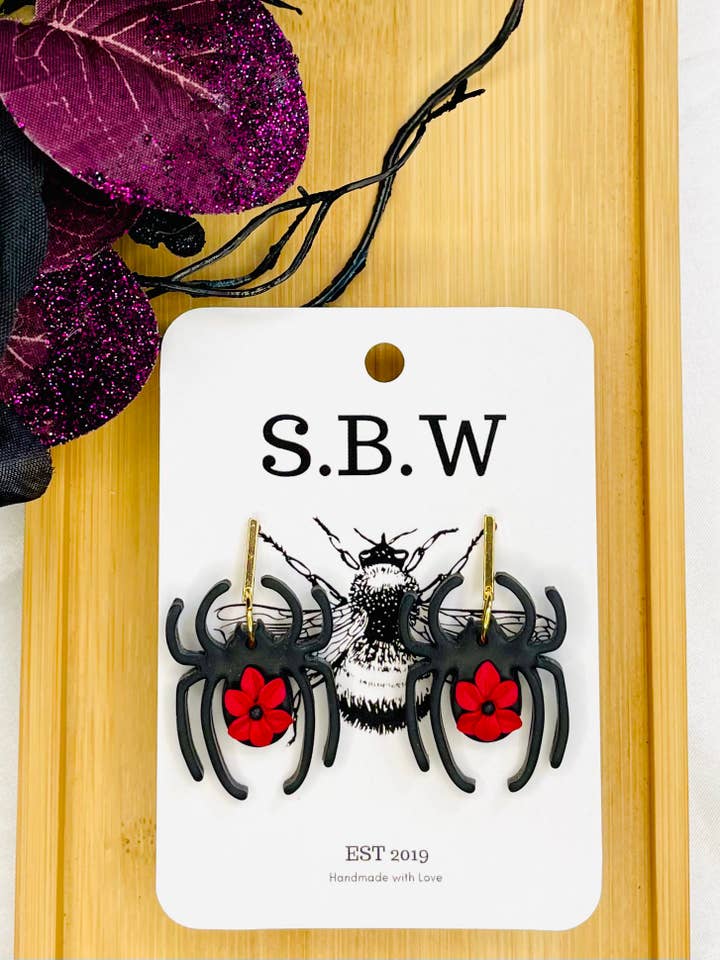 Spider Dangles with Flowers for wholesale by Sweet B's Workshop