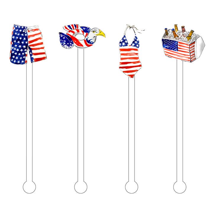 PATRIOTIC POOL DAYS ACRYLIC STIR STICKS COMBO for wholesale by XO ACRYLICS | ACRYLIC STICKS